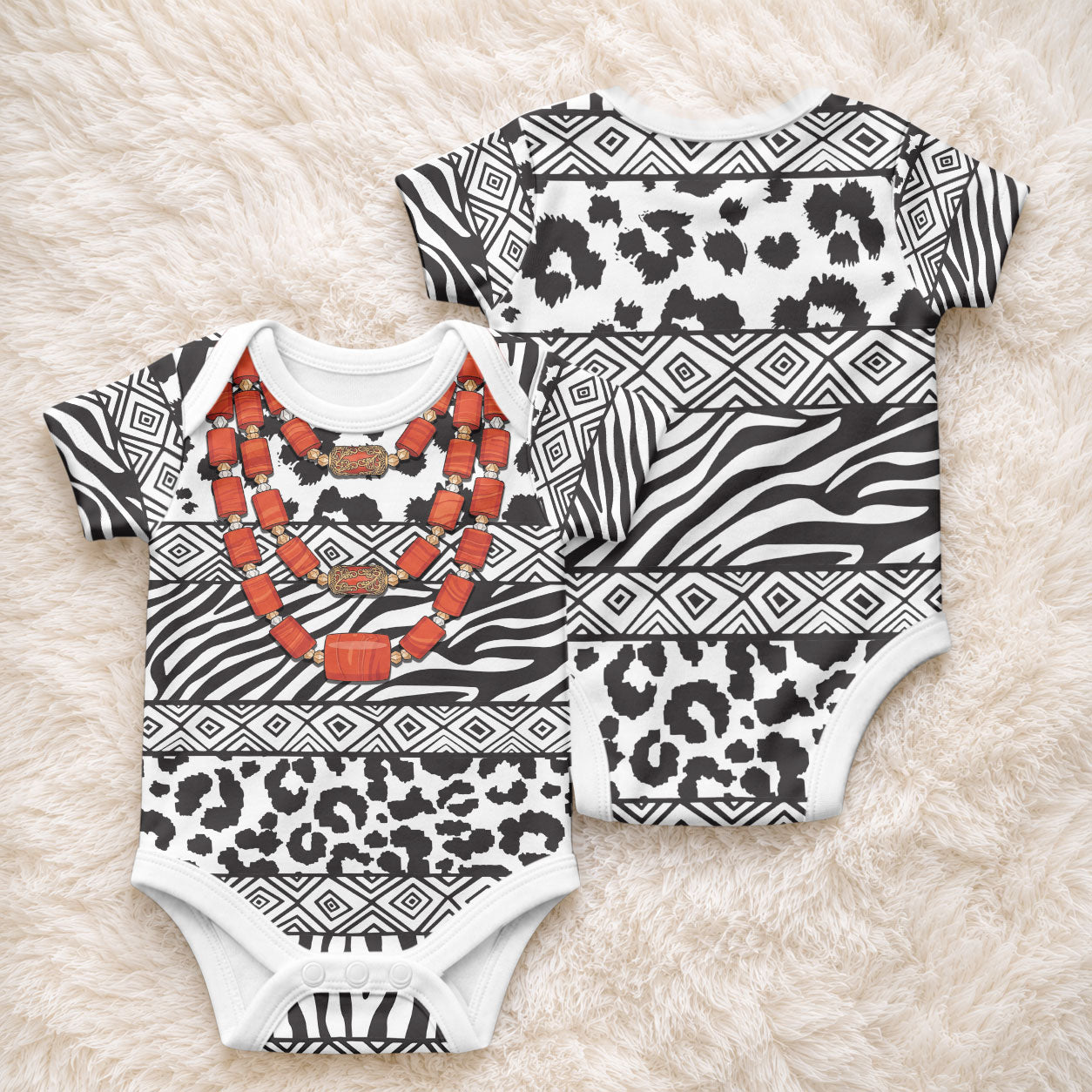 Nigeria Traditional Coral Bead Attire Baby Onesie African Tribal Element Wild Animal Skins