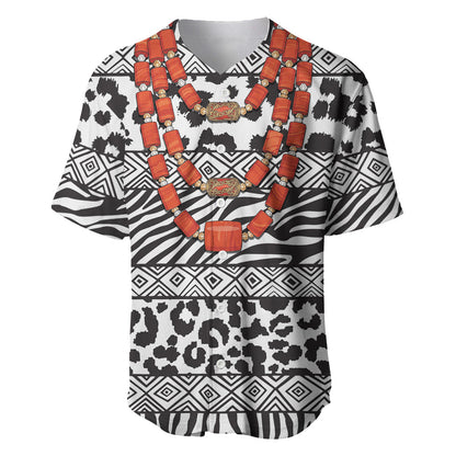 Nigeria Traditional Coral Bead Attire Baseball Jersey African Tribal Element Wild Animal Skins