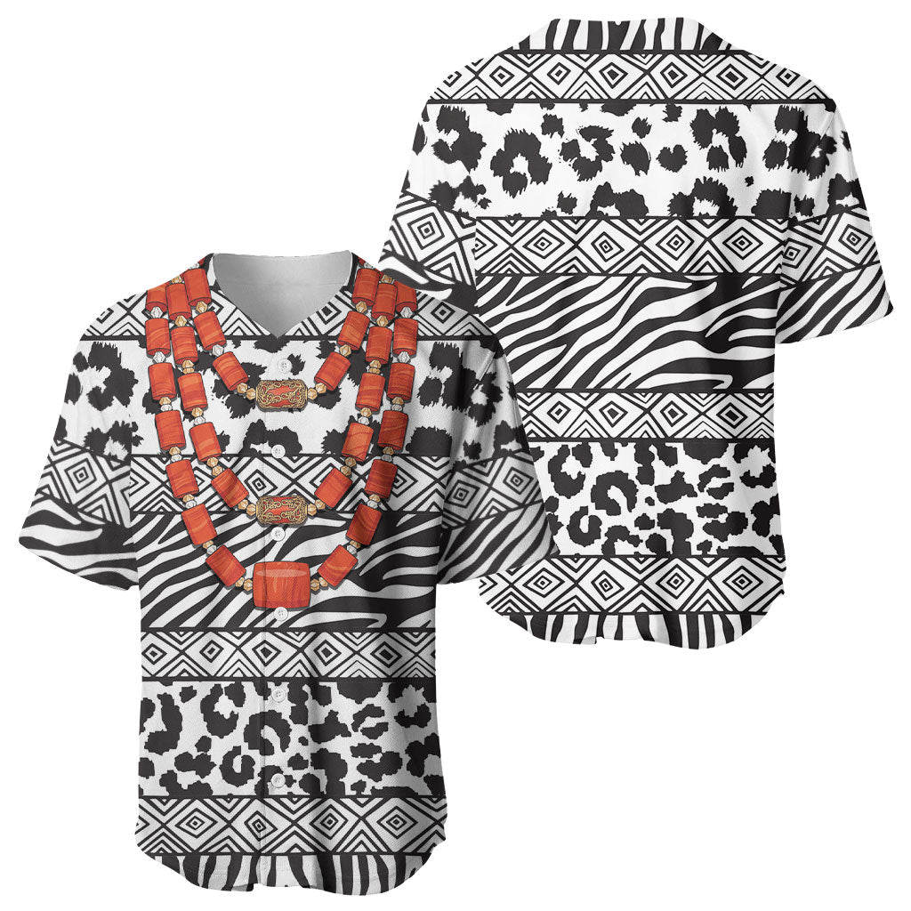 Nigeria Traditional Coral Bead Attire Baseball Jersey African Tribal Element Wild Animal Skins