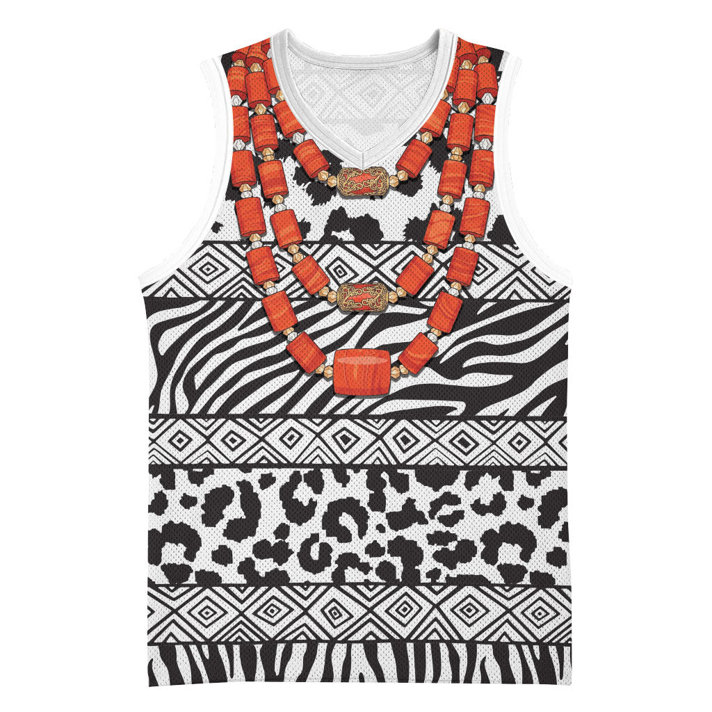 Nigeria Traditional Coral Bead Attire Basketball Jersey African Tribal Element Wild Animal Skins