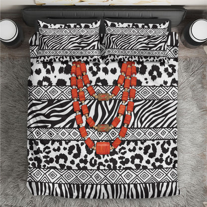 Nigeria Traditional Coral Bead Attire Bedding Set African Tribal Element Wild Animal Skins