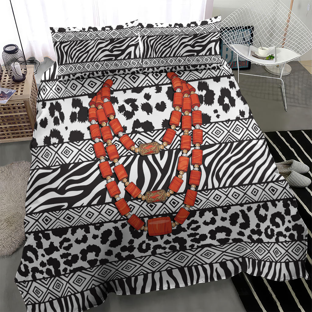 Nigeria Traditional Coral Bead Attire Bedding Set African Tribal Element Wild Animal Skins