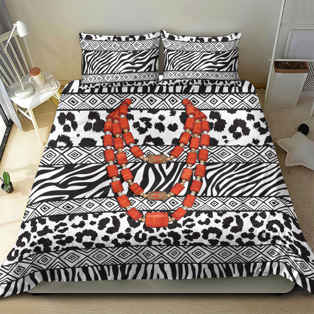 Nigeria Traditional Coral Bead Attire Bedding Set African Tribal Element Wild Animal Skins