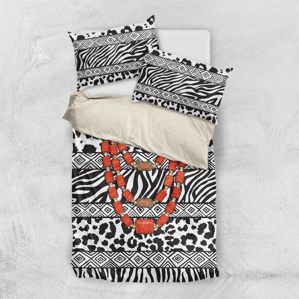 Nigeria Traditional Coral Bead Attire Bedding Set African Tribal Element Wild Animal Skins