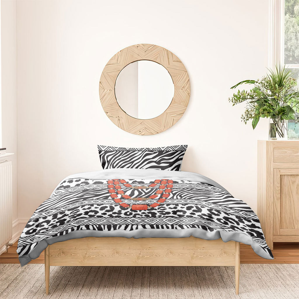 Nigeria Traditional Coral Bead Attire Bedding Set African Tribal Element Wild Animal Skins