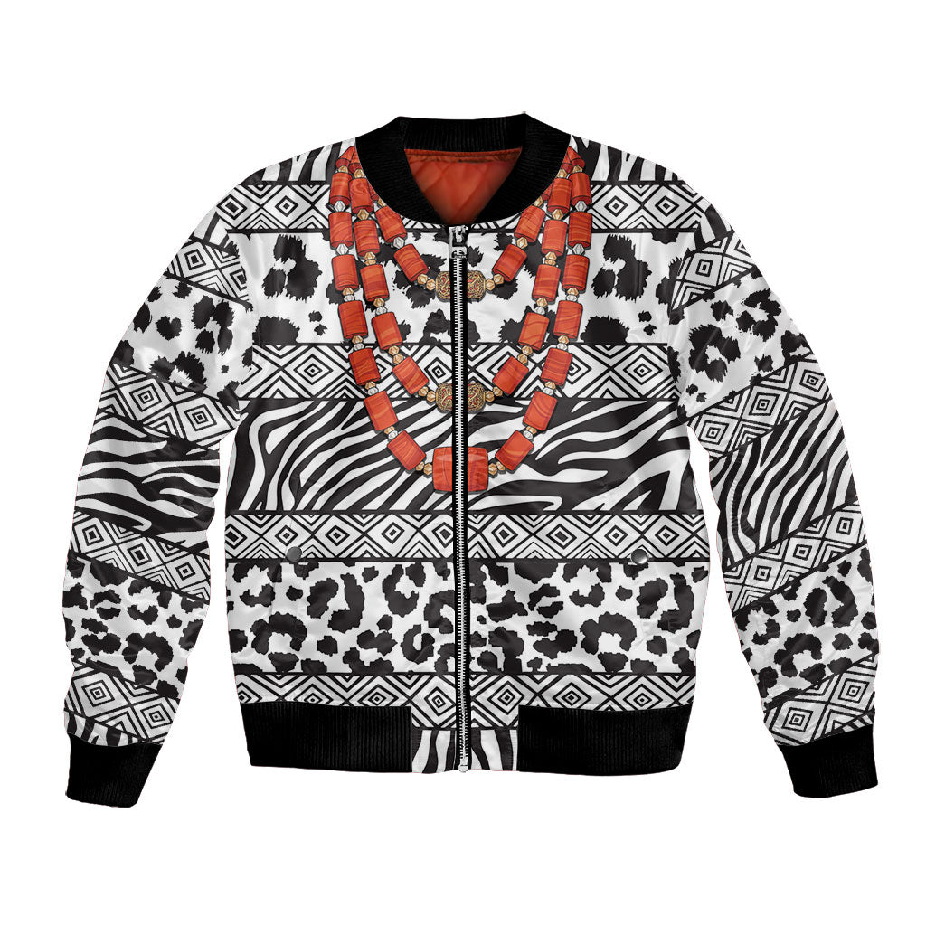 Nigeria Traditional Coral Bead Attire Bomber Jacket African Tribal Element Wild Animal Skins