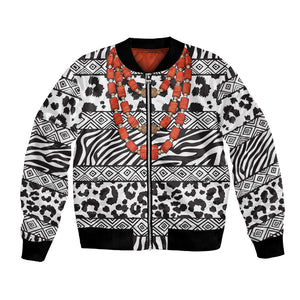 Nigeria Traditional Coral Bead Attire Bomber Jacket African Tribal Element Wild Animal Skins
