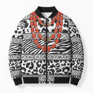 Nigeria Traditional Coral Bead Attire Bomber Puffer Jacket African Tribal Element Wild Animal Skins