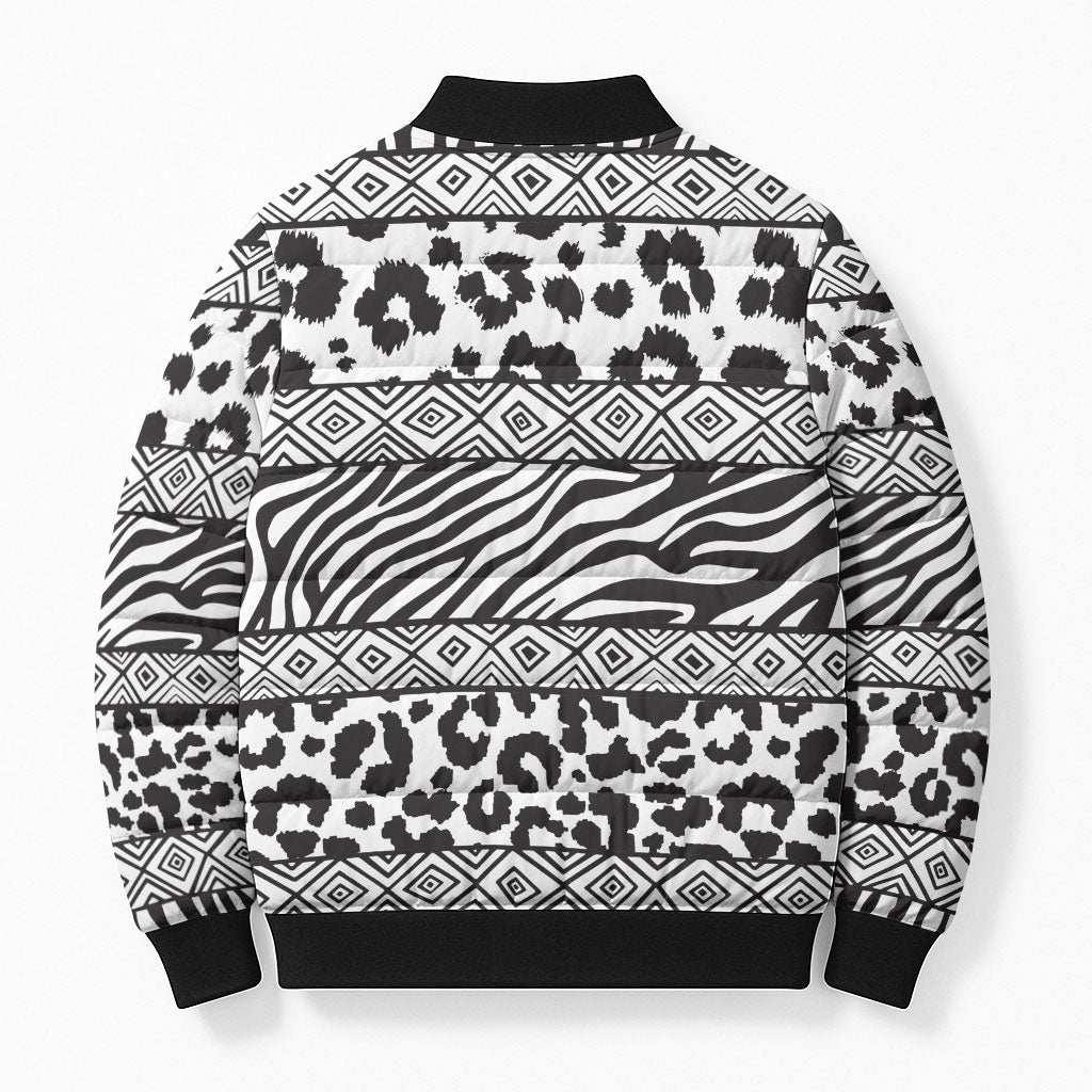 Nigeria Traditional Coral Bead Attire Bomber Puffer Jacket African Tribal Element Wild Animal Skins