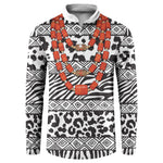 Nigeria Traditional Coral Bead Attire Button Sweatshirt African Tribal Element Wild Animal Skins