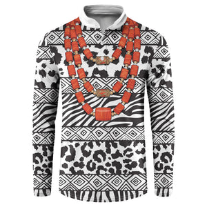 Nigeria Traditional Coral Bead Attire Button Sweatshirt African Tribal Element Wild Animal Skins