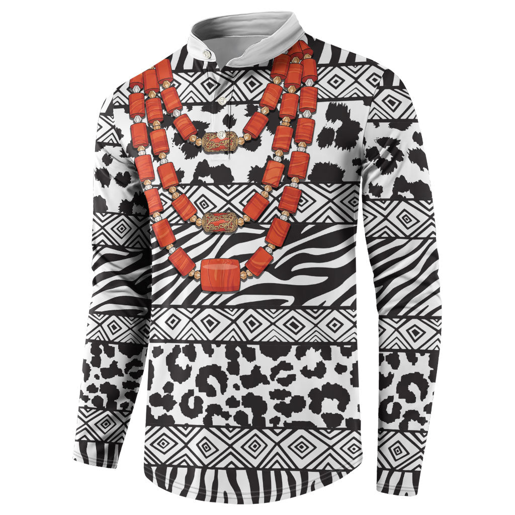 Nigeria Traditional Coral Bead Attire Button Sweatshirt African Tribal Element Wild Animal Skins