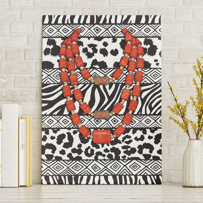 Nigeria Traditional Coral Bead Attire Canvas Wall Art African Tribal Element Wild Animal Skins