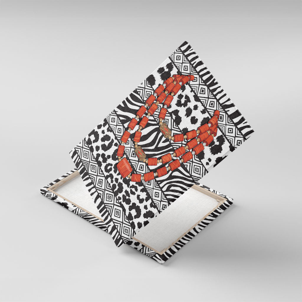 Nigeria Traditional Coral Bead Attire Canvas Wall Art African Tribal Element Wild Animal Skins