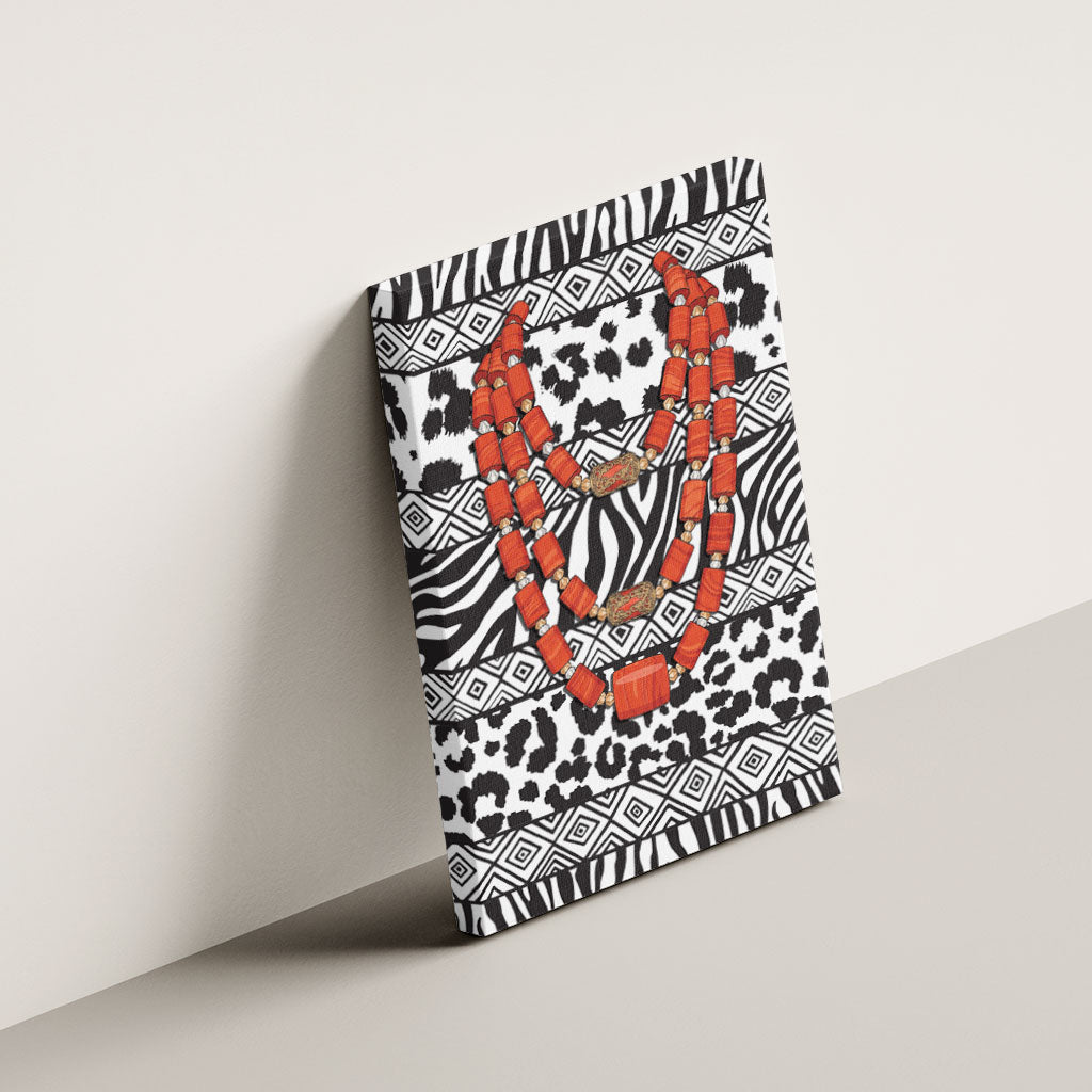 Nigeria Traditional Coral Bead Attire Canvas Wall Art African Tribal Element Wild Animal Skins