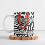Nigeria Traditional Coral Bead Attire Ceramic Mug African Tribal Element Wild Animal Skins
