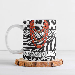 Nigeria Traditional Coral Bead Attire Ceramic Mug African Tribal Element Wild Animal Skins