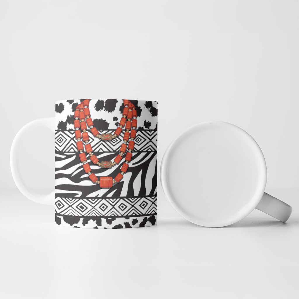 Nigeria Traditional Coral Bead Attire Ceramic Mug African Tribal Element Wild Animal Skins