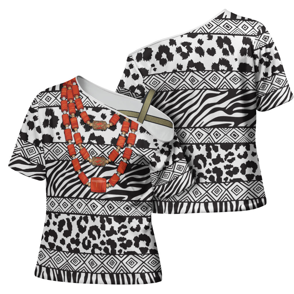 Nigeria Traditional Coral Bead Attire Cross Shoulder Shirt African Tribal Element Wild Animal Skins