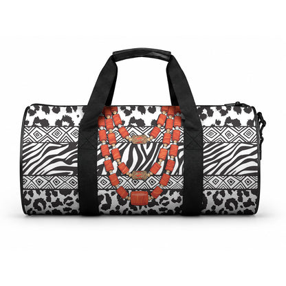 Nigeria Traditional Coral Bead Attire Duffle Bag African Tribal Element Wild Animal Skins