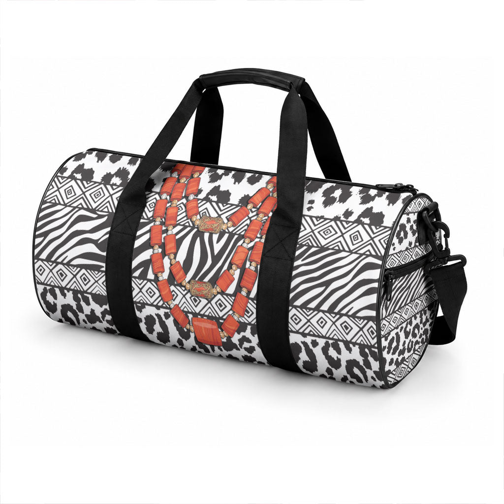 Nigeria Traditional Coral Bead Attire Duffle Bag African Tribal Element Wild Animal Skins