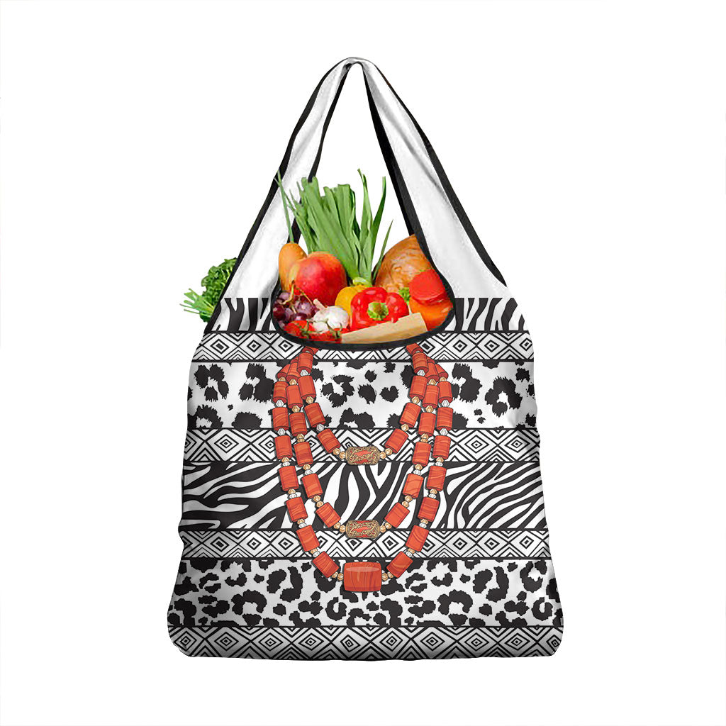 Nigeria Traditional Coral Bead Attire Grocery Bag African Tribal Element Wild Animal Skins
