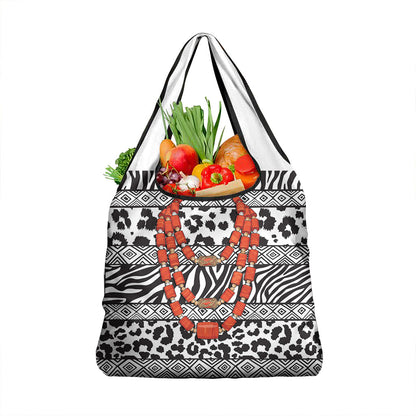 Nigeria Traditional Coral Bead Attire Grocery Bag African Tribal Element Wild Animal Skins