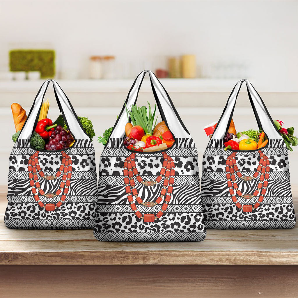 Nigeria Traditional Coral Bead Attire Grocery Bag African Tribal Element Wild Animal Skins