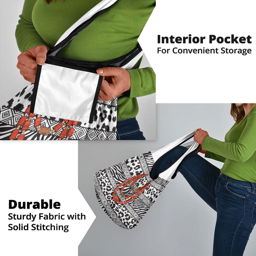 Nigeria Traditional Coral Bead Attire Grocery Bag African Tribal Element Wild Animal Skins