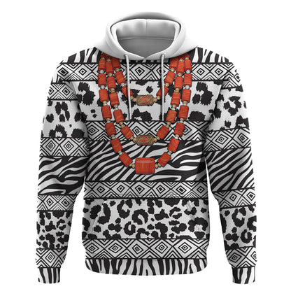 Nigeria Traditional Coral Bead Attire Hoodie African Tribal Element Wild Animal Skins