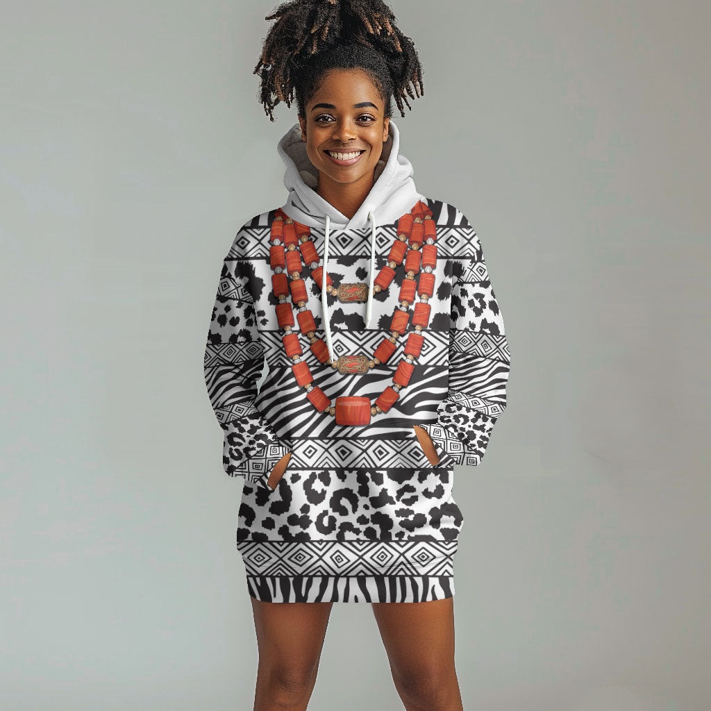 Nigeria Traditional Coral Bead Attire Hoodie Dress African Tribal Element Wild Animal Skins
