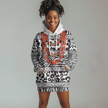 Nigeria Traditional Coral Bead Attire Hoodie Dress African Tribal Element Wild Animal Skins