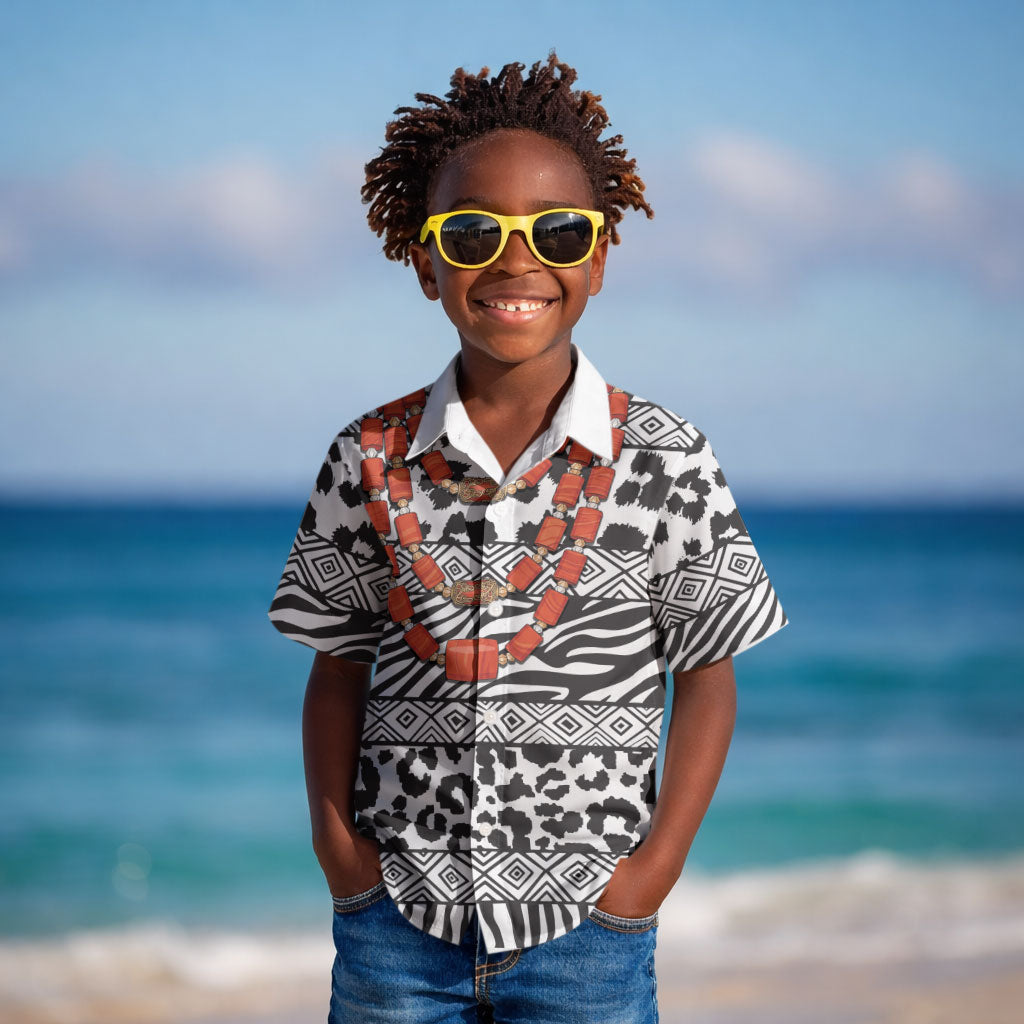 Nigeria Traditional Coral Bead Attire Kid Hawaiian Shirt African Tribal Element Wild Animal Skins