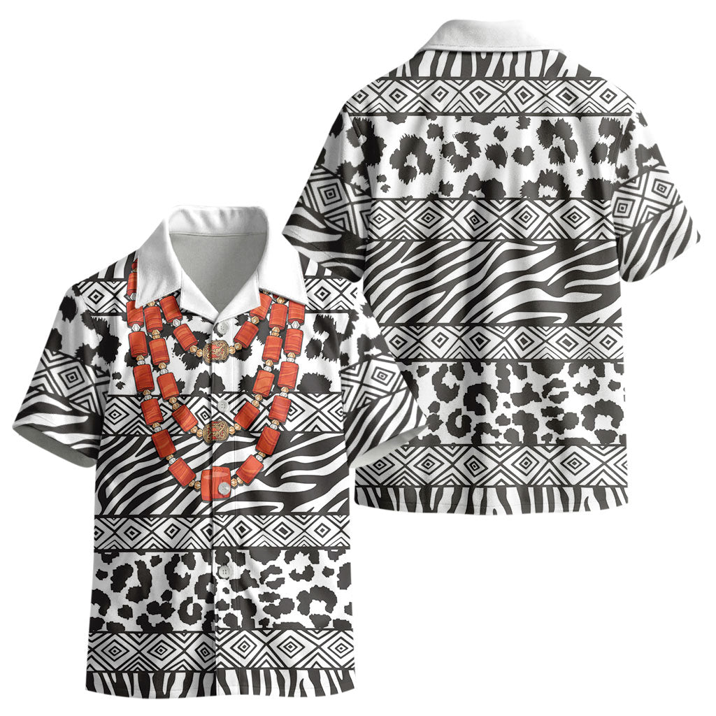 Nigeria Traditional Coral Bead Attire Kid Hawaiian Shirt African Tribal Element Wild Animal Skins