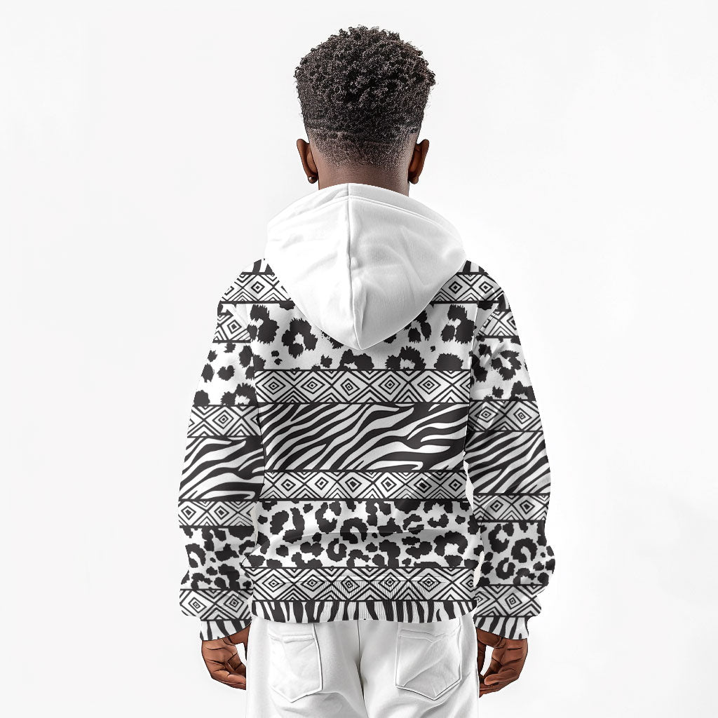 Nigeria Traditional Coral Bead Attire Kid Hoodie African Tribal Element Wild Animal Skins
