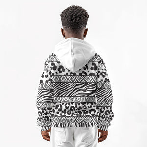Nigeria Traditional Coral Bead Attire Kid Hoodie African Tribal Element Wild Animal Skins