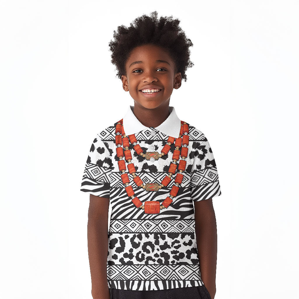 Nigeria Traditional Coral Bead Attire Kid Polo Shirt African Tribal Element Wild Animal Skins