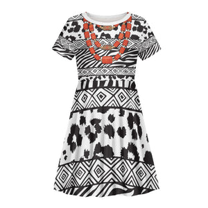 Nigeria Traditional Coral Bead Attire Kid Short Sleeve Dress African Tribal Element Wild Animal Skins