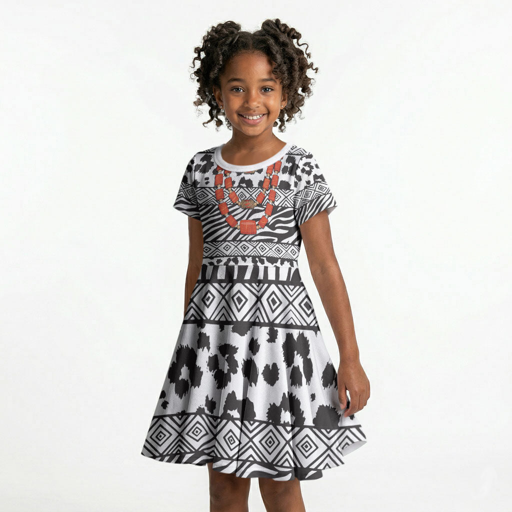 Nigeria Traditional Coral Bead Attire Kid Short Sleeve Dress African Tribal Element Wild Animal Skins