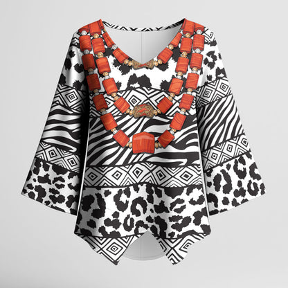Nigeria Traditional Coral Bead Attire Kimono Sleeve Blouse African Tribal Element Wild Animal Skins