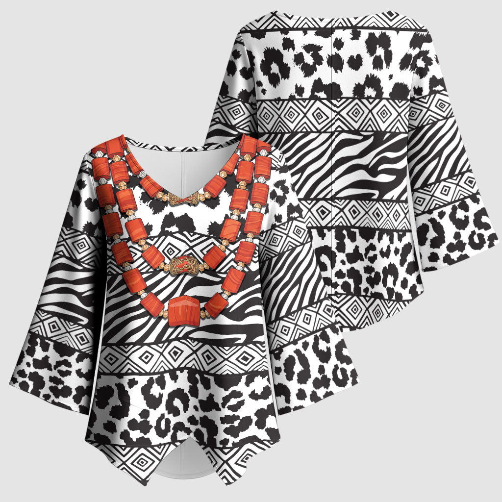 Nigeria Traditional Coral Bead Attire Kimono Sleeve Blouse African Tribal Element Wild Animal Skins