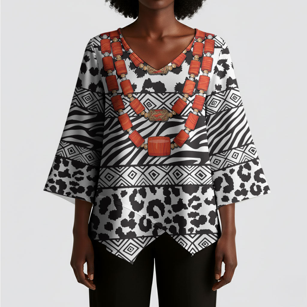 Nigeria Traditional Coral Bead Attire Kimono Sleeve Blouse African Tribal Element Wild Animal Skins