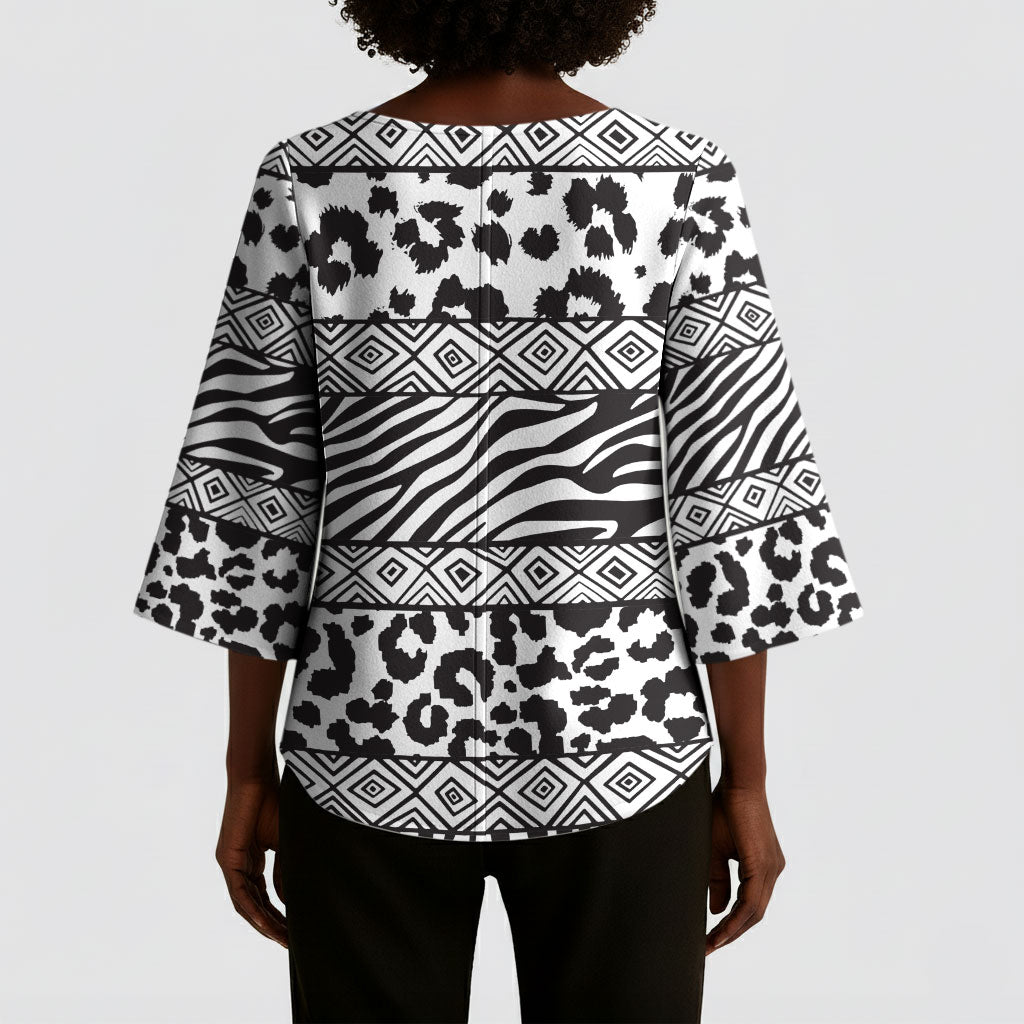 Nigeria Traditional Coral Bead Attire Kimono Sleeve Blouse African Tribal Element Wild Animal Skins