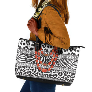 Nigeria Traditional Coral Bead Attire Leather Tote Bag African Tribal Element Wild Animal Skins