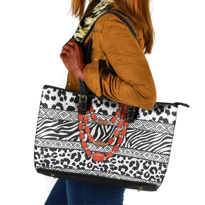 Nigeria Traditional Coral Bead Attire Leather Tote Bag African Tribal Element Wild Animal Skins