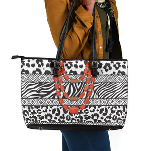 Nigeria Traditional Coral Bead Attire Leather Tote Bag African Tribal Element Wild Animal Skins