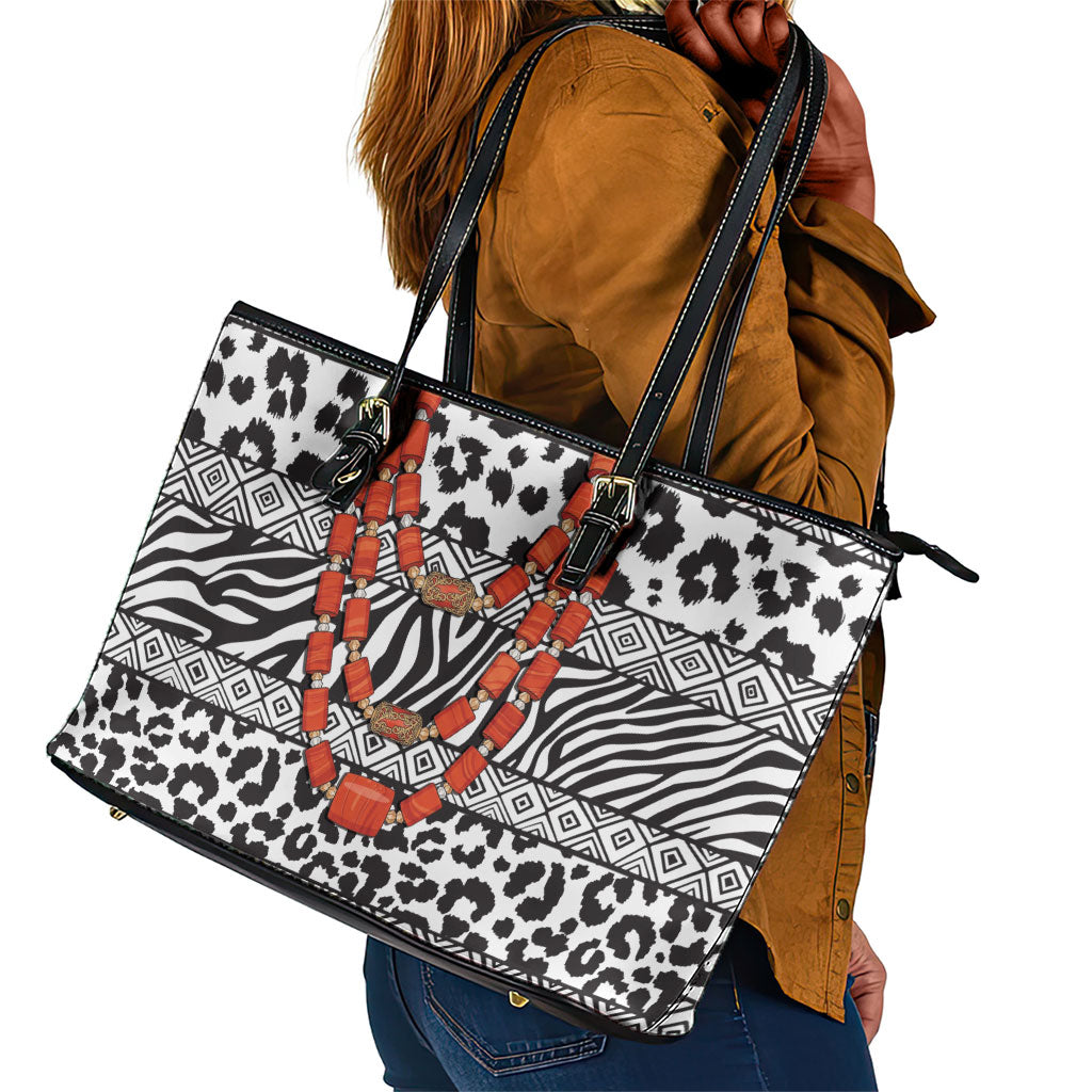 Nigeria Traditional Coral Bead Attire Leather Tote Bag African Tribal Element Wild Animal Skins