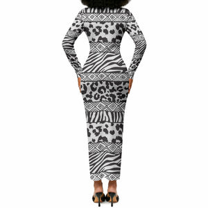 Nigeria Traditional Coral Bead Attire Long Sleeve Bodycon Dress African Tribal Element Wild Animal Skins