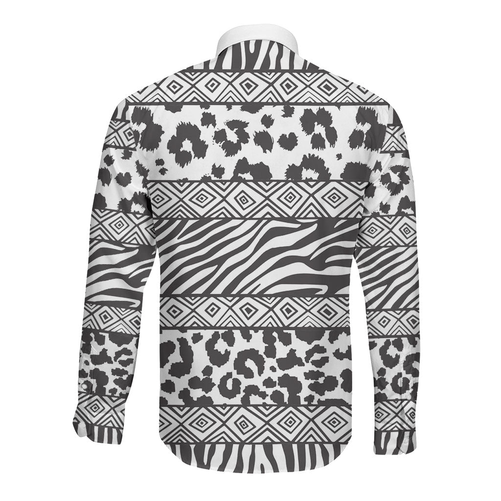 Nigeria Traditional Coral Bead Attire Long Sleeve Button Shirt African Tribal Element Wild Animal Skins