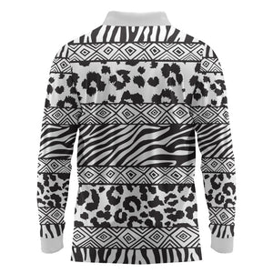 Nigeria Traditional Coral Bead Attire Long Sleeve Polo Shirt African Tribal Element Wild Animal Skins